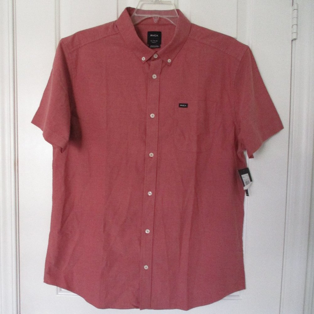 RVCA Young Mens S/S Rose Stretch Cotton Button Down NWT - EXTRA LARGE